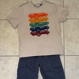 Hanna Andersson Colorful Car Tee and Gray/blue Shorts Set